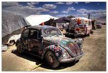 Funky side street off center camp where a group of gypsies had some interesting vehicles. The lady in the camper gave me a really nice burning man necklace she had made herself. I couldn't stand up in that little glamper.