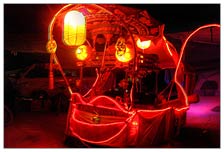 I liked the Japanes paper lanterns for lighting. This was a nifty little playa cruiser. One of over 550 registered themed art cars at Burning Man. The process of building and getting approved for an art car is rather elaborate, but great way to cruise nice and slow across the wide desert flats.