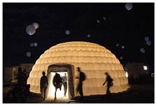 Very cool photo and camp. It was just an air-conditioned dome, and I think there was someone pouring drinks inside.
